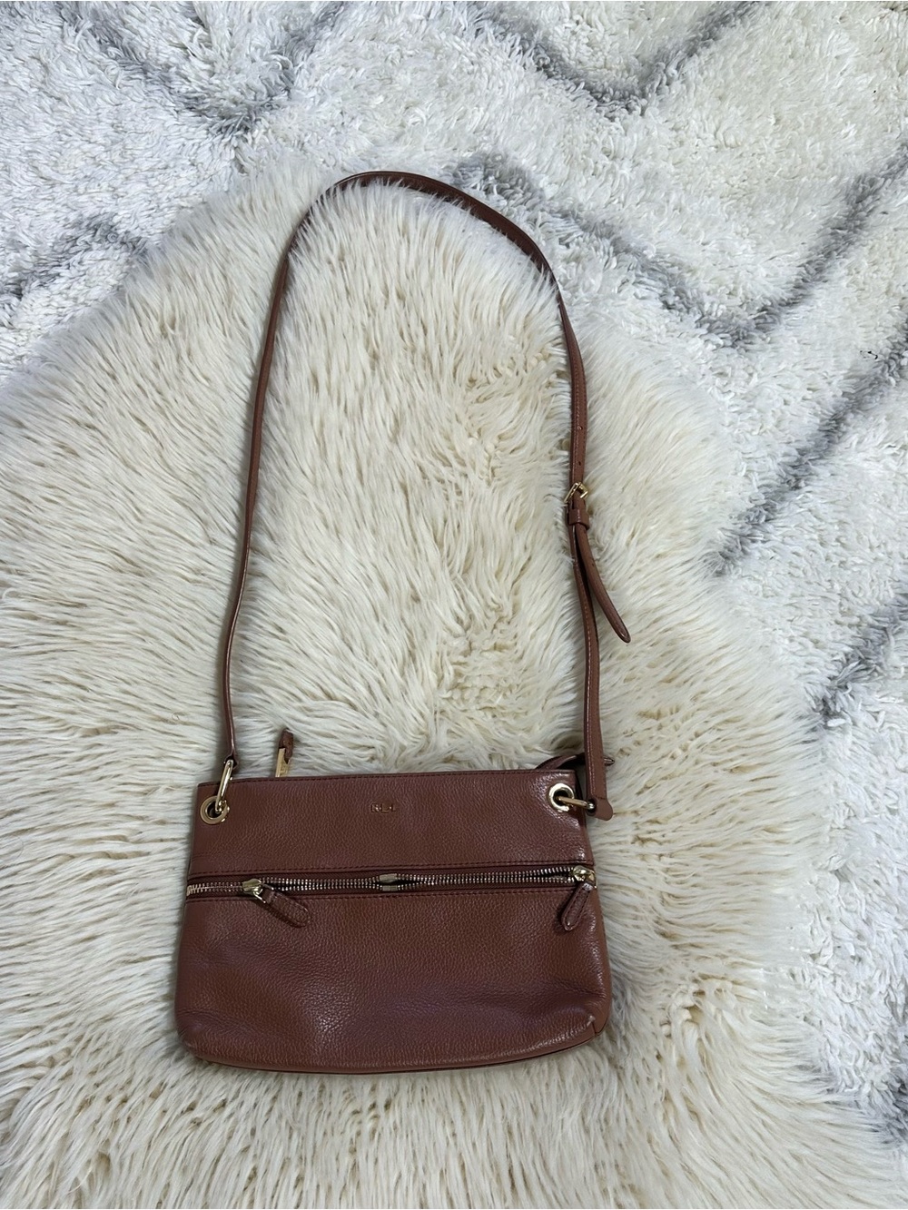Lauren Ralph Lauren Brown Leather Crossbody Bag with Gold Hardware